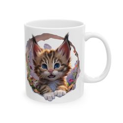 3d cute kitten mug, cute cat graphic mug, 3d kitten wall hole, adorable kitten mug, cat through hole mug, 3d kitten mug,