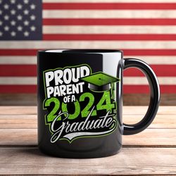 2024 proud parent graduation mug, coffee mug, hot chocolate mug, gift for him, gift for her, black ceramic mug,