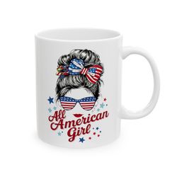 all american girl mug, cool mug, coffee mug, white mug, tea mug, hot chocolate mug, gift for her, ceramic mug,