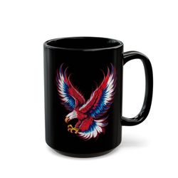 american eagle mug, usa mug, american flag, coffee mug, made in usa mug, black ceramic mug,