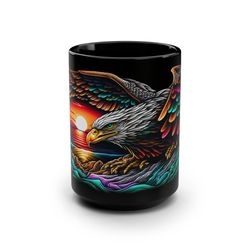 american eagle mug, usa mug, made in america, coffee mug, ceramic mug, 15oz black mug, gift for him, gift for her