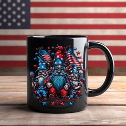 american mug, usa mug, gnome mug, american flag, made in america, coffee mug, ceramic mug, 15oz black mug, made in usa