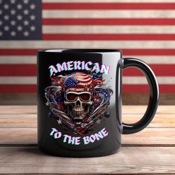 american skull mug, usa mug, patriotic mug, american flag, made in america, coffee mug, ceramic mug, 15oz black mug,