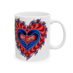 heart mug, heart on fire mug, hot coffee mug, coffee lover mug, heart graphic mug, ceramic mug, coffee lover gift mug,