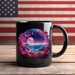 ocean mug, coastline mug, oceanfront mug, floral coffee mug, best looking mug, coffee mug, ceramic mug, 15oz black mug,