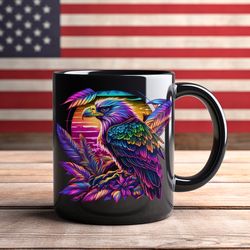 patriotic eagle mug, american eagle, american flag mug, classic usa, us flag coffee mug, ceramic black mug,