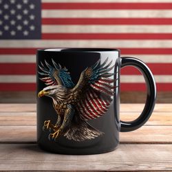 patriotic coffee mug, american eagle, american flag, flag mug, classic usa, us flag coffee mug, ceramic black mug,