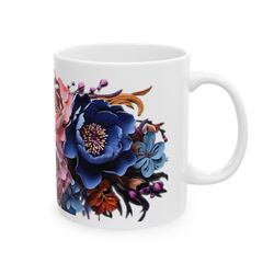 peonies mug, floral mug, flower mug, bright morning mug, graphic design, coffee tea, hot cocoa mug, gift for her