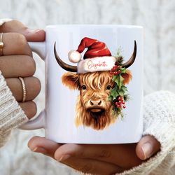 personalized christmas highland cow mug, cow mug, highland cow mug, name mug, personalized christmas gift ceramic mug,