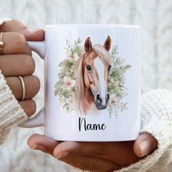 personalized watercolor horse mug, horse with name mug, gift for horse lovers name mug, ceramic mug, coffee mug