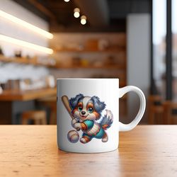 coffee mug with australian shepard playing baseball gift for aussie mom baseball fan gift for coffee lover or tea lover