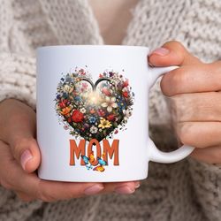 flower heart mom ceramic mug, 11oz, mom gift, gift for mama, gift for a mother flower mug, mother butterfly mug