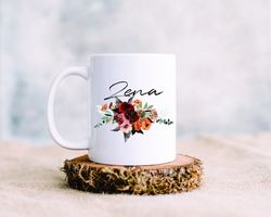 flower personalized mug, wedding coffee mug, custom gift, holiday gift
