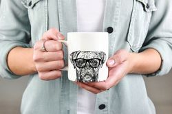 boxer mug, dog coffee mugs, hipster nerdy dog mom dog dad coffee mug 15 oz 11 oz