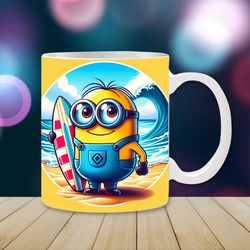 minions mug wrap, 11oz & 15oz mug template, summer day mug sublimation design, beach mug wrap template