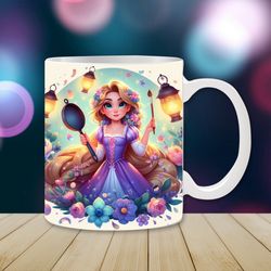 princess rapunzel mug wrap, 11oz & 15oz mug template, rapunzel mug sublimation design, mug wrap