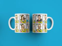 mansfield town no score draws mug set, set of two different 11oz ceramic mugs with 24 wonky doodles of mtfcs 2324 mug