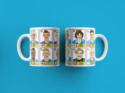 leicester city no score draws mug set, set of two 11oz ceramic mugs with wonky panini sticker style, no score draws dood