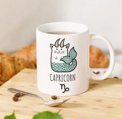 cat capricorn zodiac sign mug, funny cat coffee mug, capricorn star sign gift, capricorn horoscope, cute kitten