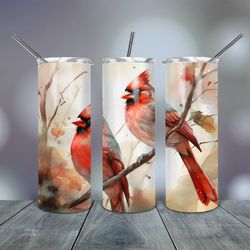 20oz tumbler  watercolor northern cardinals, gift for lover, gift for her