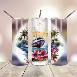 cruise ship palm trees  flowers tumbler  20 oz, gift for lover, gift for her