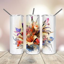 flowers and glitter tumbler  20 oz skinny, gift for lover, gift for her