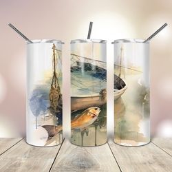 watercolor boat 20 oz skinny tumbler , gift for lover, gift for her