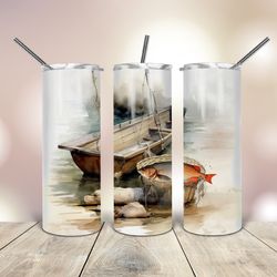 watercolor the fishermen scene 20 oz skinny tumbler, gift for lover, gift for her