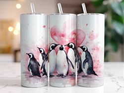 cute penguin tumbler, 20 oz skinny tumbler, gift for lover, gift for her