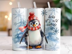 penguin tumbler, 20 oz skinny tumbler, gift for lover, gift for her