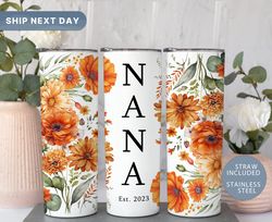 nana est 2023 tumbler, floral nana tumbler, mothers day gift ideas