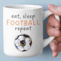 eat sleep football repeat ceramic mug 11oz, football fan mug, football gift