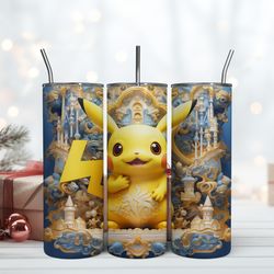 3d royal pikachu tumbler, birthday gift mug, skinny tumbler, gift for kids