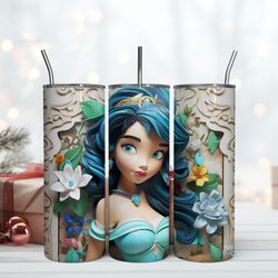 jasmine white flower tumbler, birthday gift mug, skinny tumbler, gift for kids