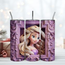 purple frame rapunzel tumbler 20oz, birthday gift mug, skinny tumbler, gift for kids