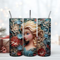 3d inflated elsa tumbler 20oz elsa frozen 20oz, birthday gift mug, skinny tumbler, gift for kids, gift for lover