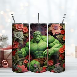 3d inflated hulk with flower 20oz hulk tumbler, birthday gift mug, skinny tumbler, gift for kids, gift for lover