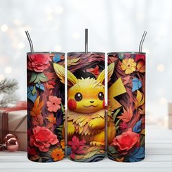 cute tumbler 20oz pikachu cartoon tumbler 20oz, birthday gift mug, skinny tumbler, gift for kids, gift for lover