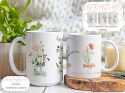 grandmas garden customized mug, mothers day gift for grandma, personalized gift from grandkids, mothers day coffee mug