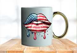 patriotic 11oz coffee mug with american flag and dripping lips, patriotic american lips mug, patriotic coffee mug