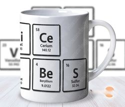 phrase design with elements of periodic table, design for chemistry teacher, 11oz and 15oz coffee mug wrap