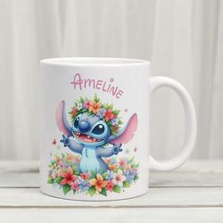 stitch mug, childrens mug, sleeper stitch, customizable mug to offer, first name mug, custom kids name mug