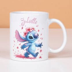 stitch mug, childrens mug, stitch flower with first name, customizable mug to offer, first name custom mug