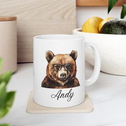 bear mug, bear mug, custom bear mug, custom mug, bears, coffee mug, cute bear with glasses mug