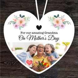 amazing grandma floral photo frame mothers day gift heart personalised ornament