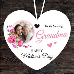 amazing grandma pink flowers photo mothers day gift heart personalised ornament