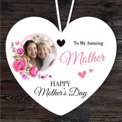 amazing mother pink flowers photo mothers day gift heart personalised ornament