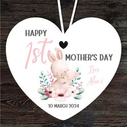 bunny mum with baby first mothers day gift heart personalised ornament