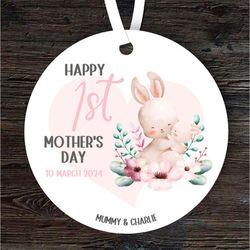 bunny mum with baby first mothers day gift round personalised ornament