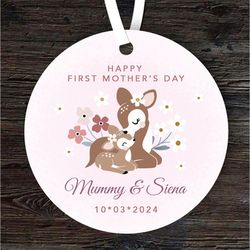 deer mum with baby first mothers day gift round personalised ornament